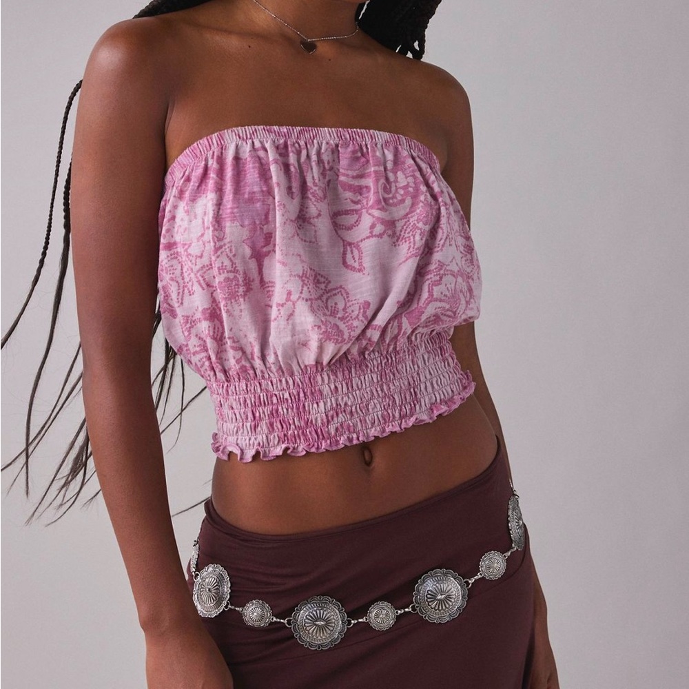 Urban Outfitters Pink Floral Strapless Crop Top
